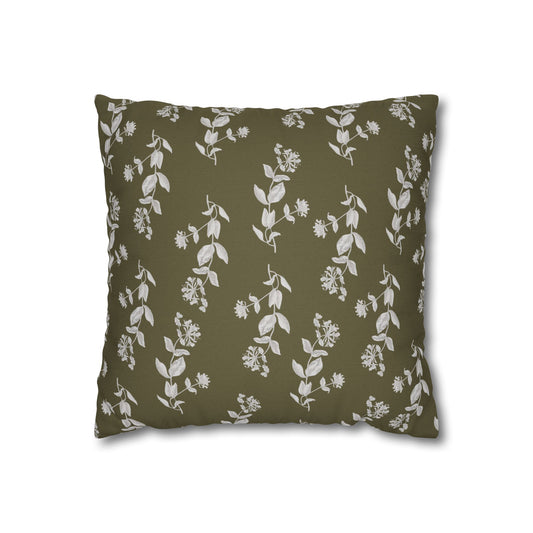 Botanical Olive Square Pillowcase Cover